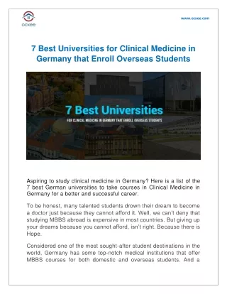 7 Best Universities for Clinical Medicine in Germany that Enroll Overseas Students
