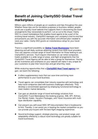 benefit of joining claritysso global travel