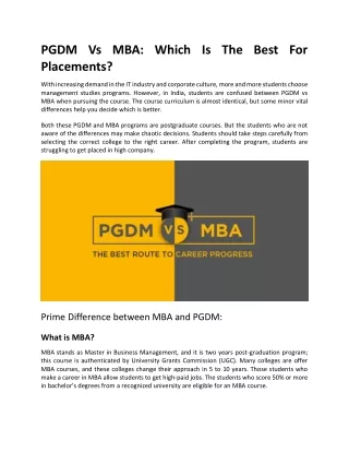 PGDM Vs MBA Which Is The Best For Placements