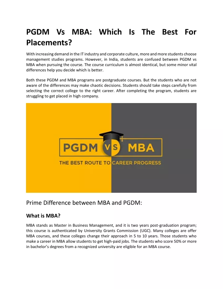 pgdm vs mba which is the best for placements