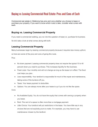 Buying vs Leasing Commercial Real Estate Pros and Cons of Each