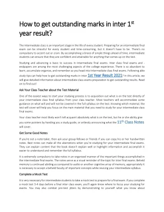 How to Get Outstanding Marks in Inter 1st Year Result