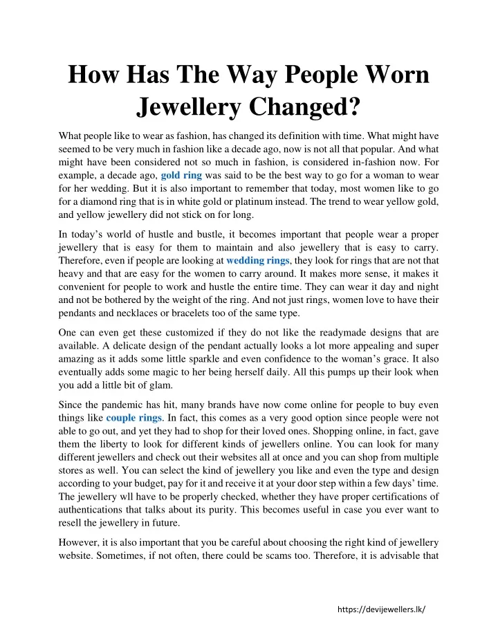 how has the way people worn jewellery changed