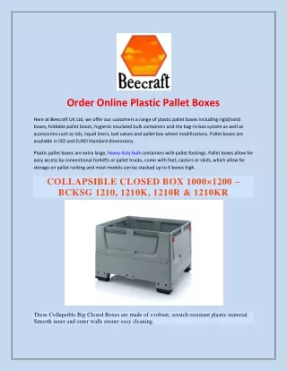 Order Online Plastic Pallet Boxes