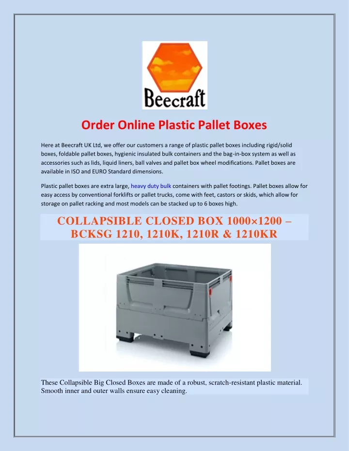 order online plastic pallet boxes