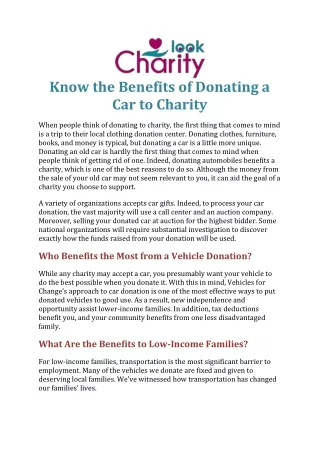 Know the Benefits of Donating a Car to Charity