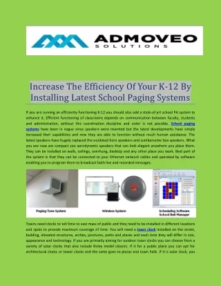 Admoveo Solutions - Installing Latest School Paging Systems and other Clocks System