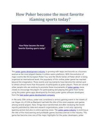 How Poker become the most favorite iGaming sports today