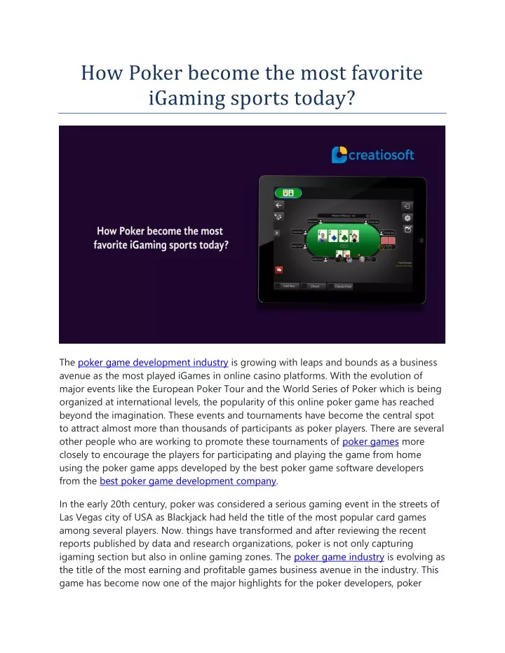 how poker become the most favorite igaming sports