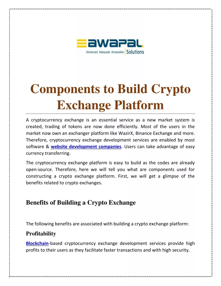components to build crypto exchange platform