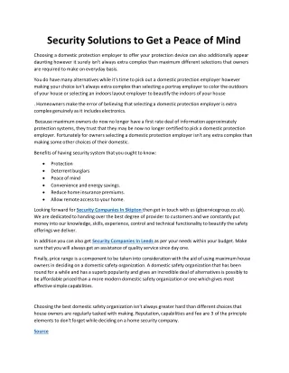 Security Solutions to Get a Peace of Mind