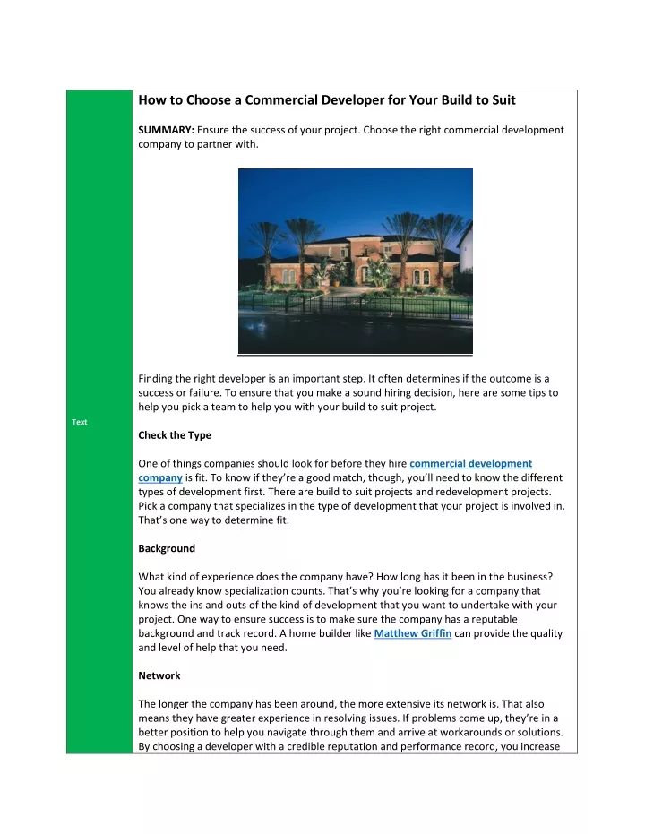how to choose a commercial developer for your