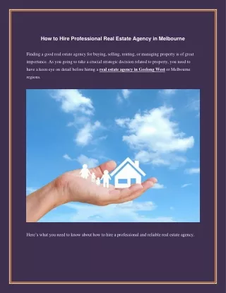 How to Hire Professional Real Estate Agency in Melbourne