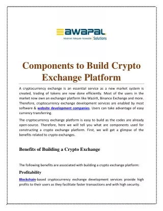 components to build crypto exchange platform
