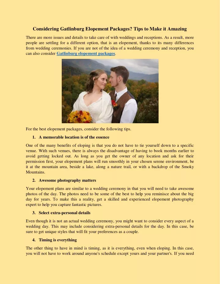 considering gatlinburg elopement packages tips