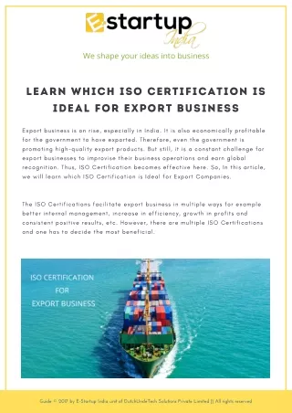 Learn which ISO Certification is Ideal for Export Business.