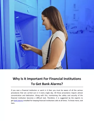 Why Is It Important For Financial Institutions To Get Bank Alarms