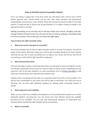 How to Find the Correct Counsellor Online