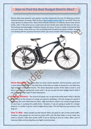 How to Find the Best Budget Electric Bike?