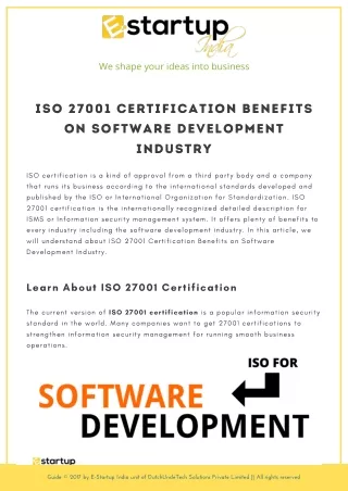 ISO 27001 Certification Benefits on Software Development Industry.