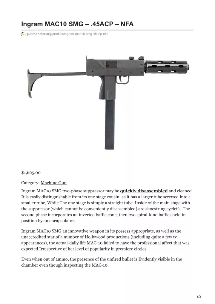 ingram mac10 smg 45acp nfa