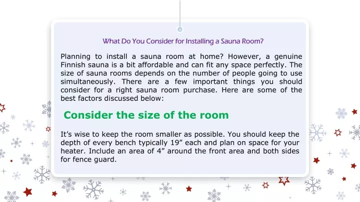 what do you consider for installing a sauna room