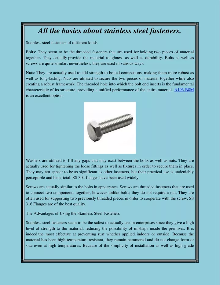 all the basics about stainless steel fasteners