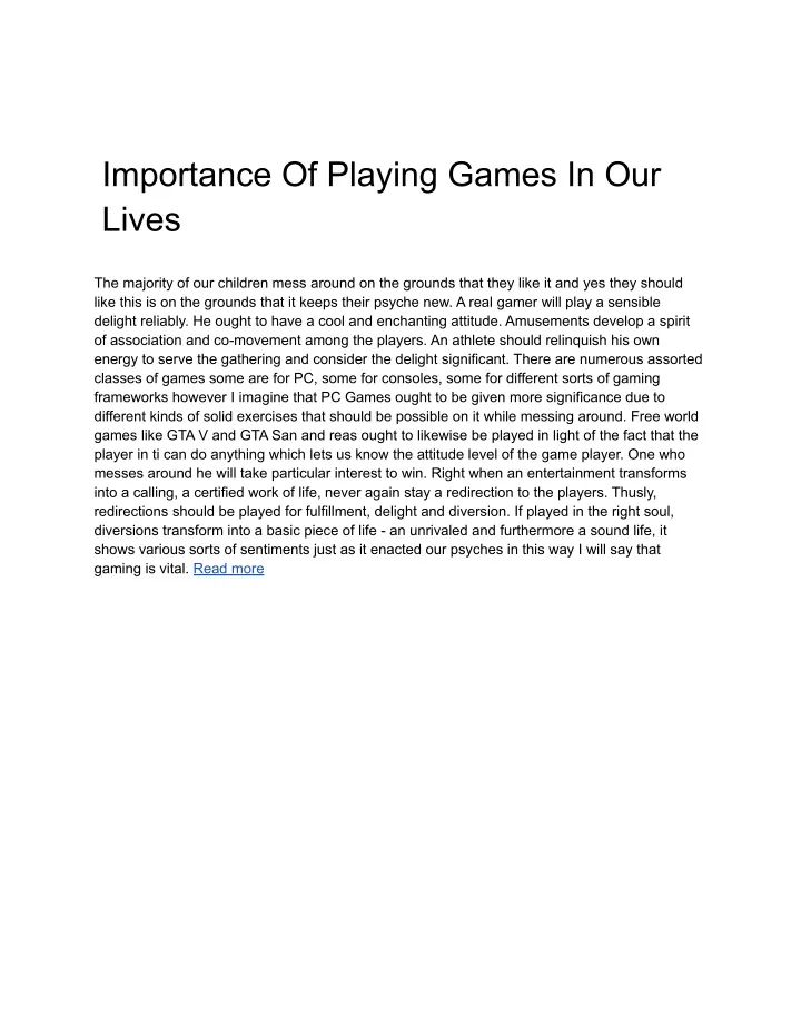 importance of playing games in our lives