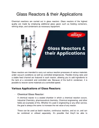 glass reactors their applications