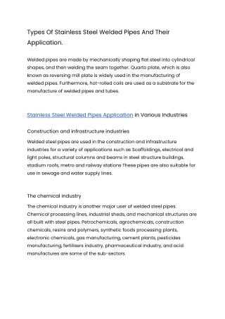 Types Of Stainless Steel Welded Pipes And Their Application