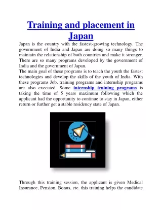 Training and placement in Japan