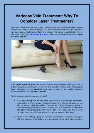 Varicose Vein Treatment Why To Consider Laser Treatments