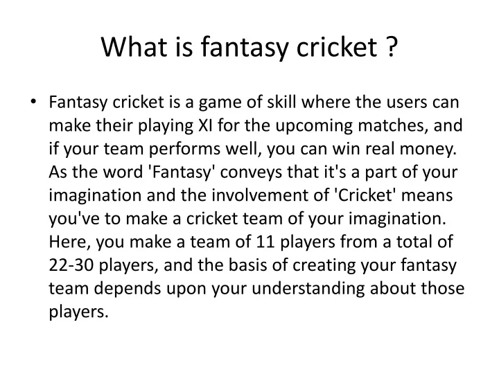 what is fantasy cricket