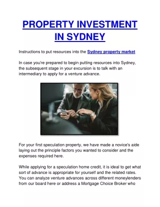 PROPERTY INVESTMENT IN SYDNEY