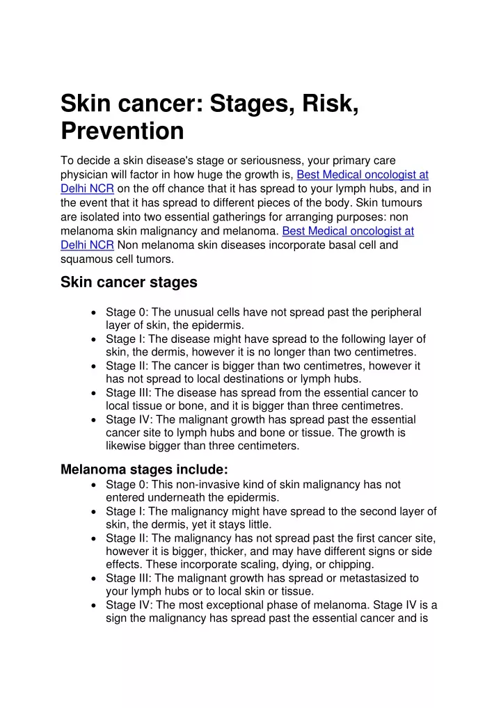 skin cancer stages risk prevention