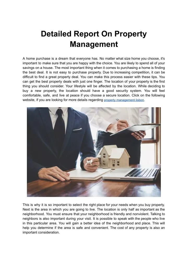 detailed report on property management