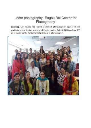 Learn photography in delhi india- Raghu Rai Center for Photography