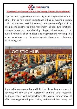 Why Logistics Are Important For Your Supply Business In Afghanistan