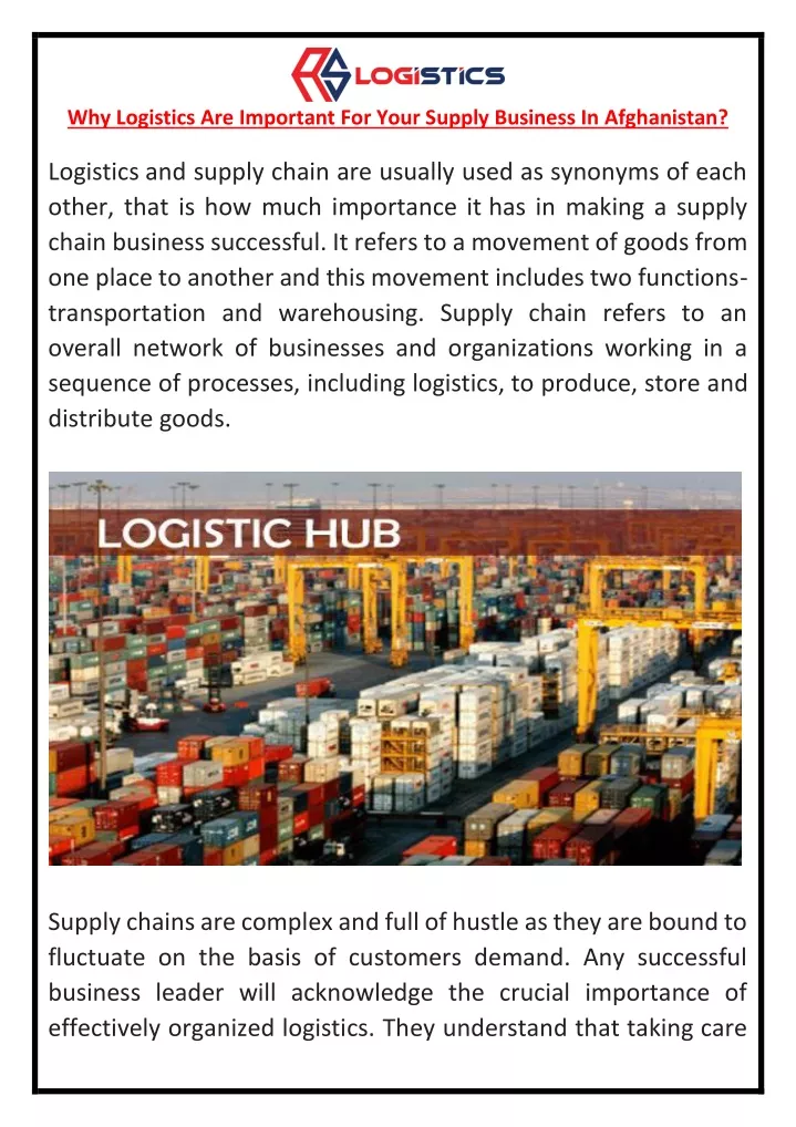 why logistics are important for your supply