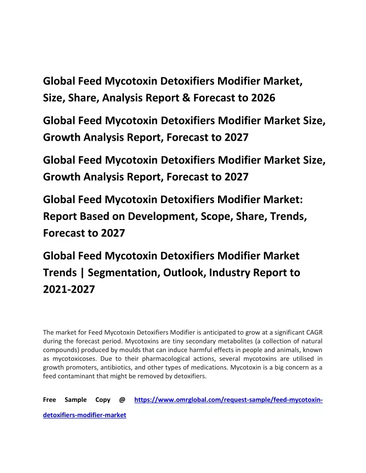 global feed mycotoxin detoxifiers modifier market