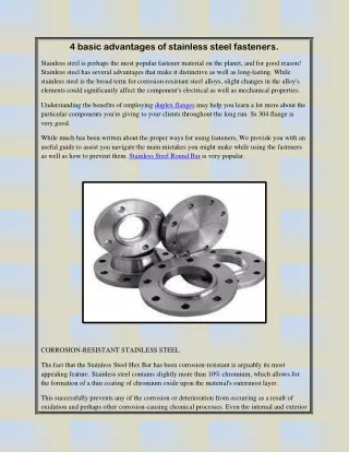 4 basic advantages of stainless steel fasteners