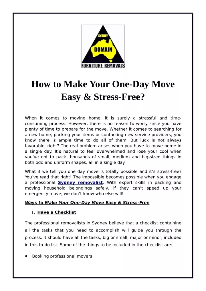 how to make your one day move easy stress free