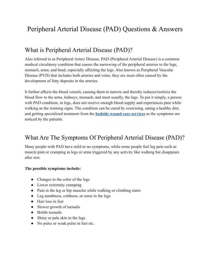 peripheral arterial disease pad questions answers