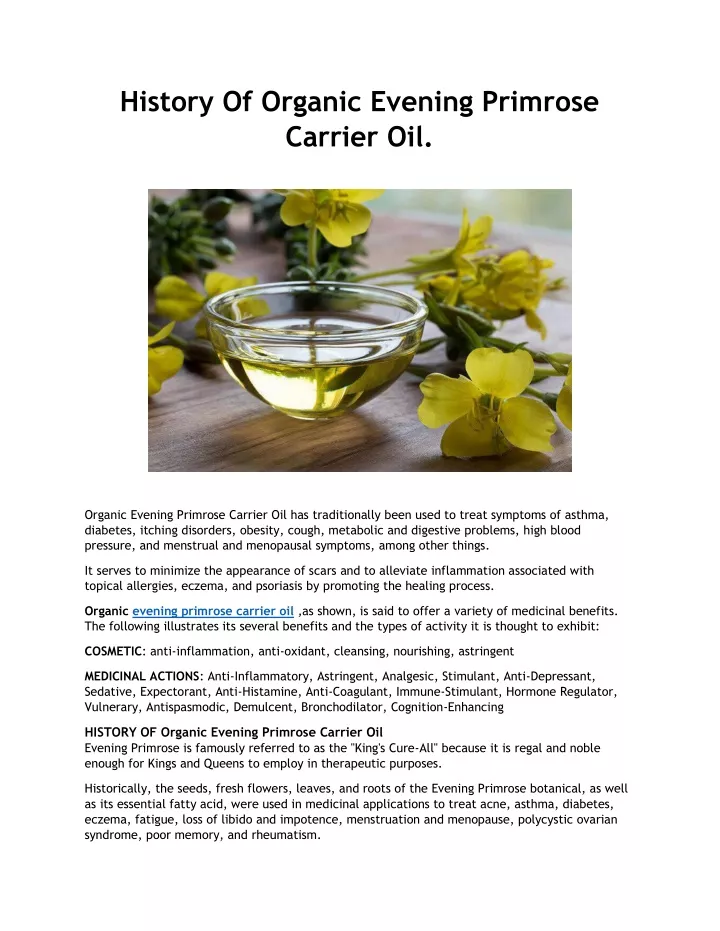 history of organic evening primrose carrier oil