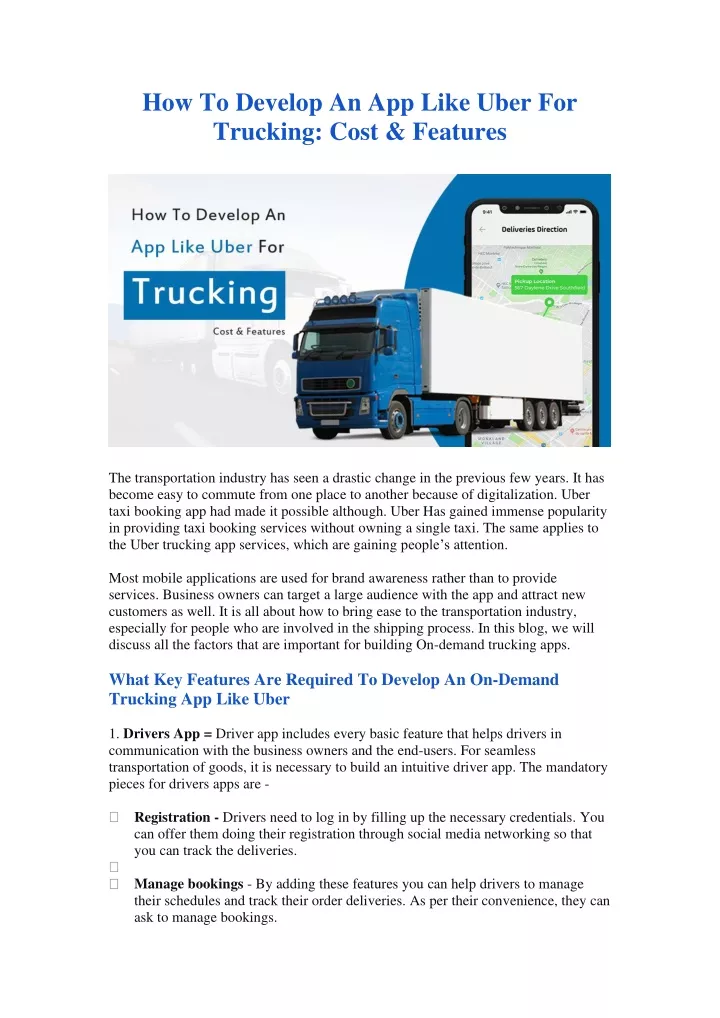 how to develop an app like uber for trucking cost