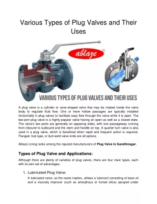 various types of plug valves and their uses