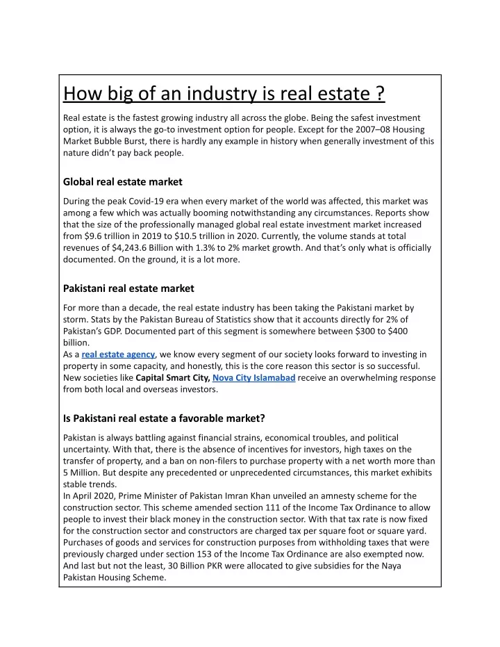 how big of an industry is real estate