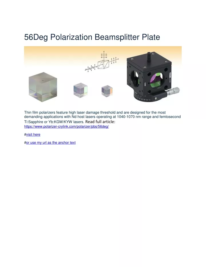 56deg polarization beamsplitter plate