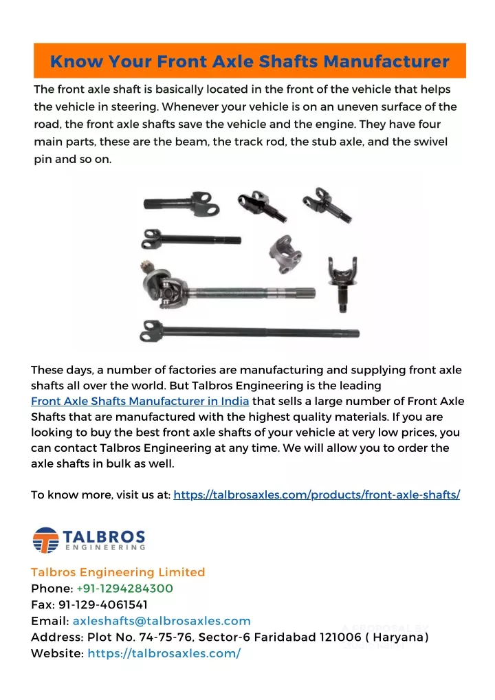 know your front axle shafts manufacturer