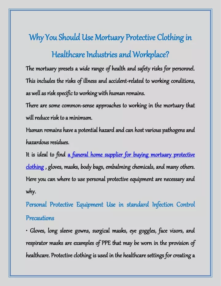 why you should use mortuary protective clothing